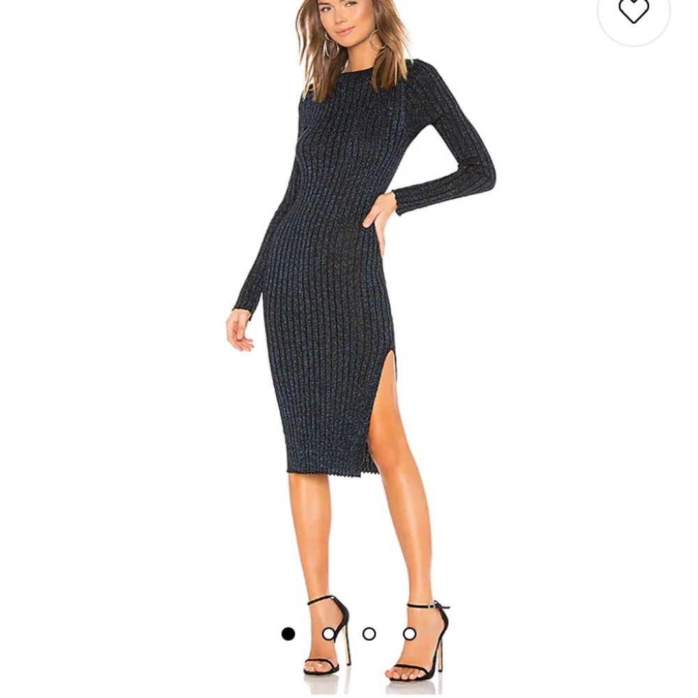 Blue long sleeve shimmery dress with slit on the side. Bought on Revolve!